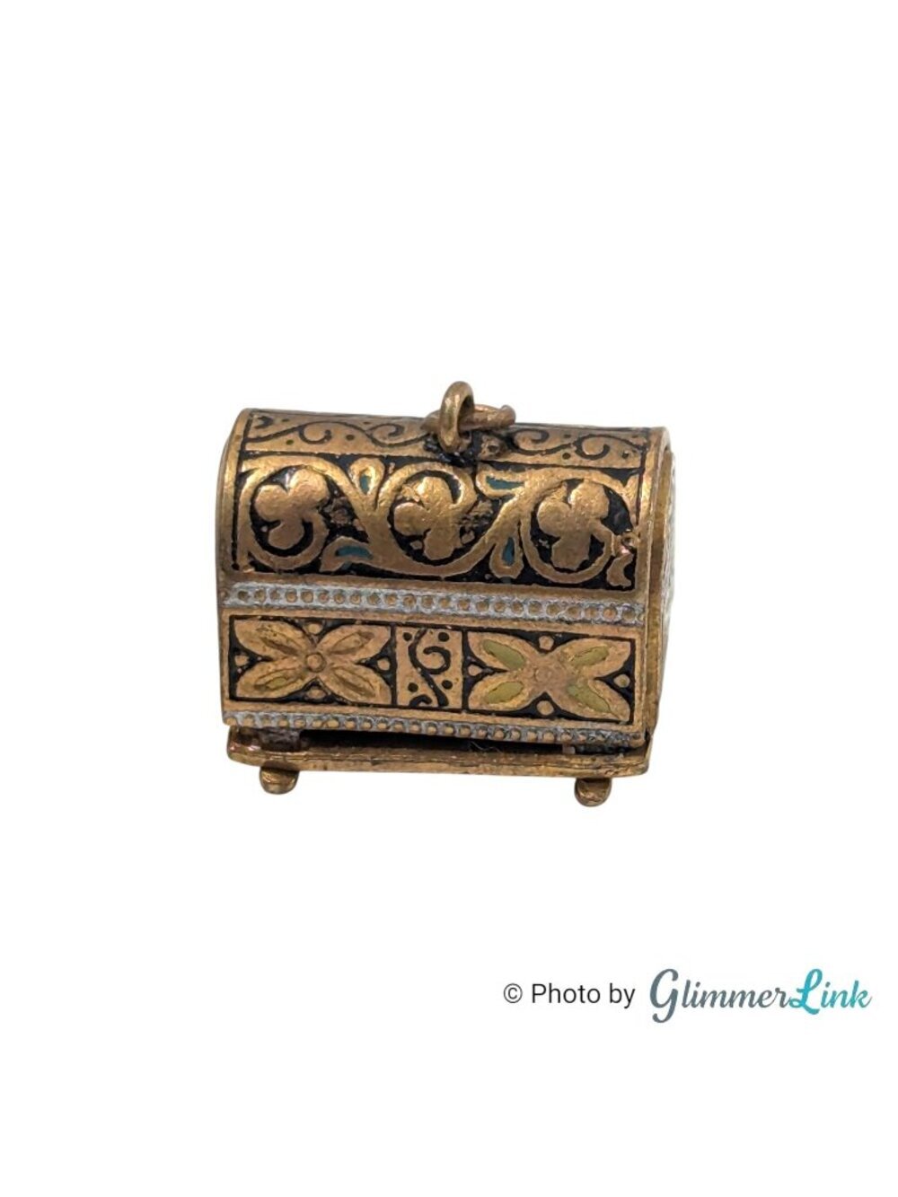 Vintage Spanish Damascene Treasure Chest Charm Pendant Toledo Style